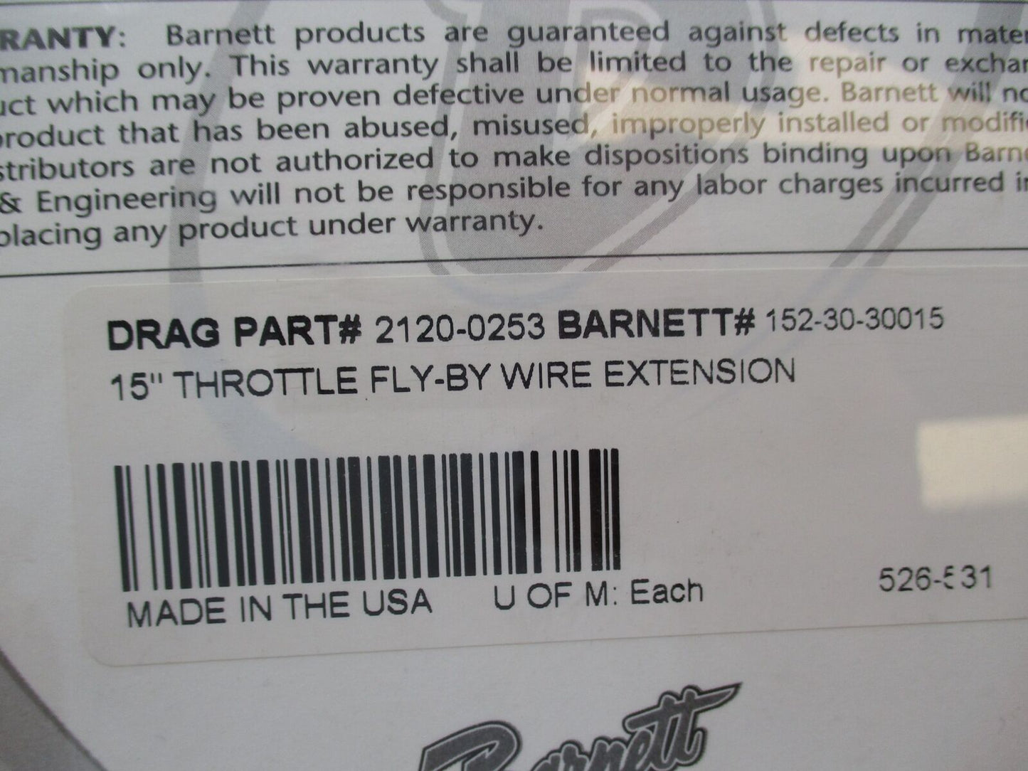 Harley Davidson Barnett 15" Throttle Fly-By Wire Extension 152-30-30015
