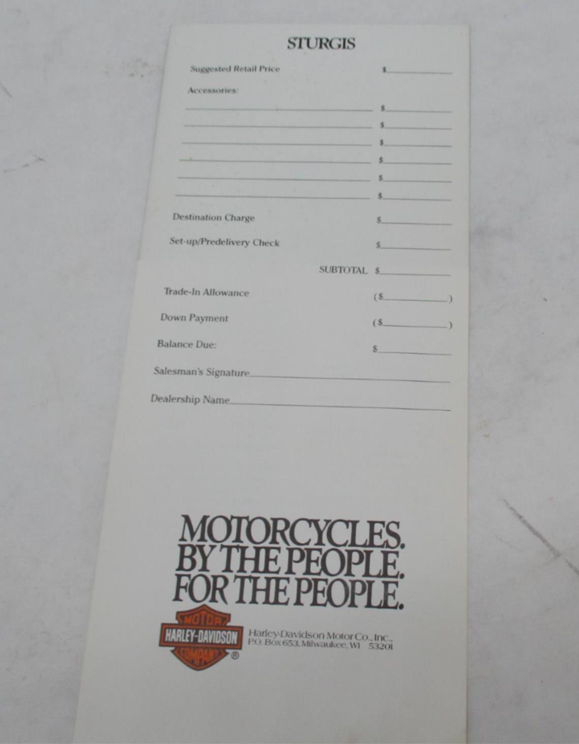 Harley Davidson Original Genuine Sturgis Dealer Sticker Tearaway Price Sheet