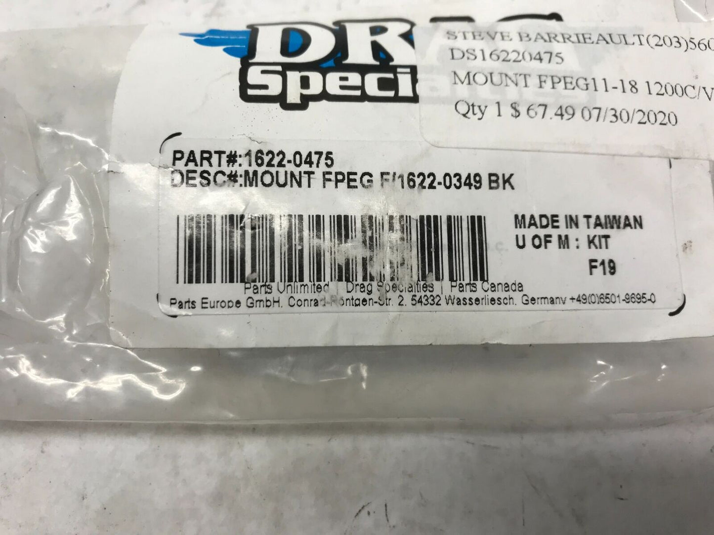 Harley Davidson Front Foot Peg Bracket Mount #1622-0475 Drag Specialties XL