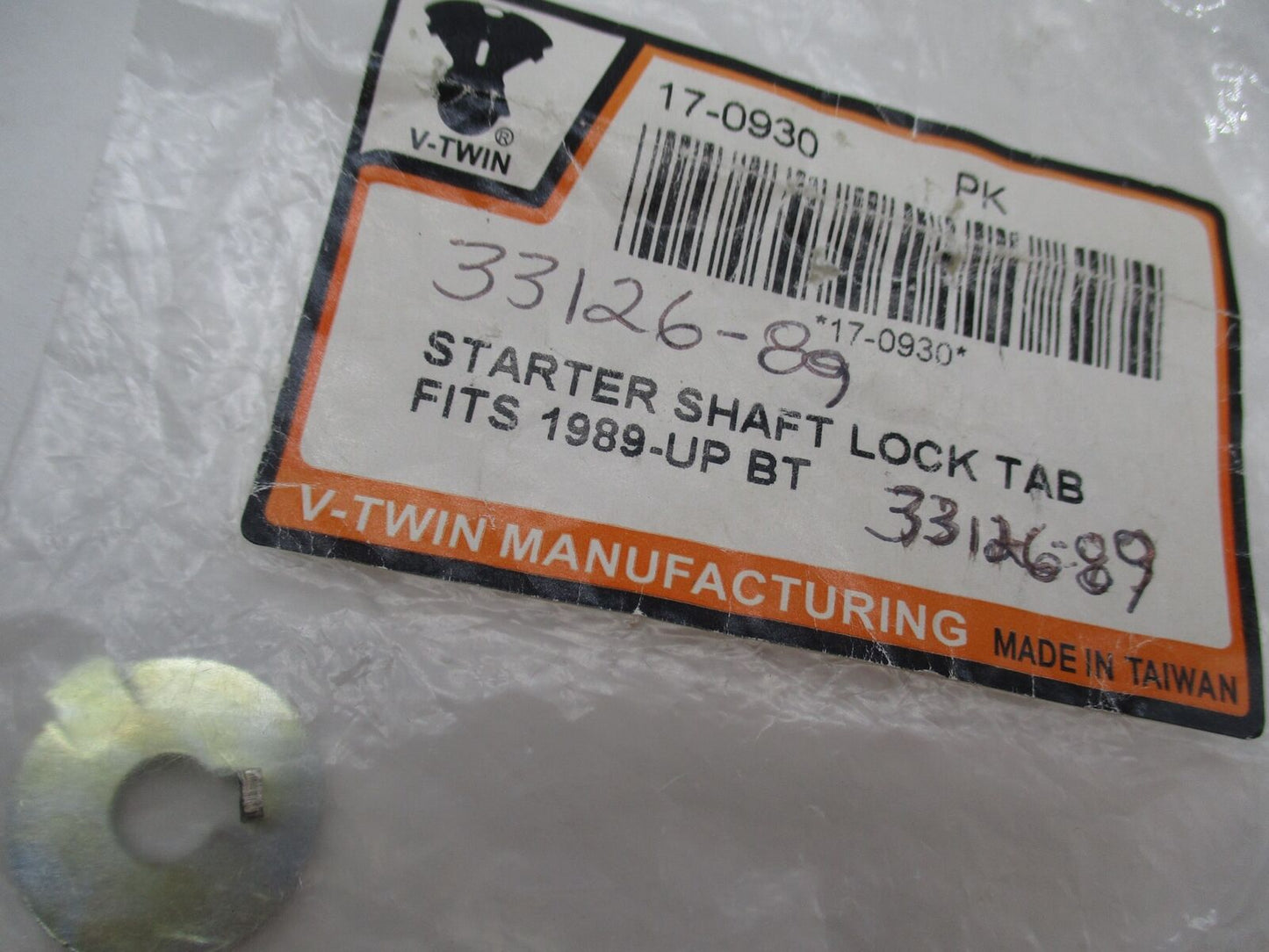 Harley Davidson V-Twin Single Starter Shaft Lock Tab 1989-Up BT 17-0930 33126-89