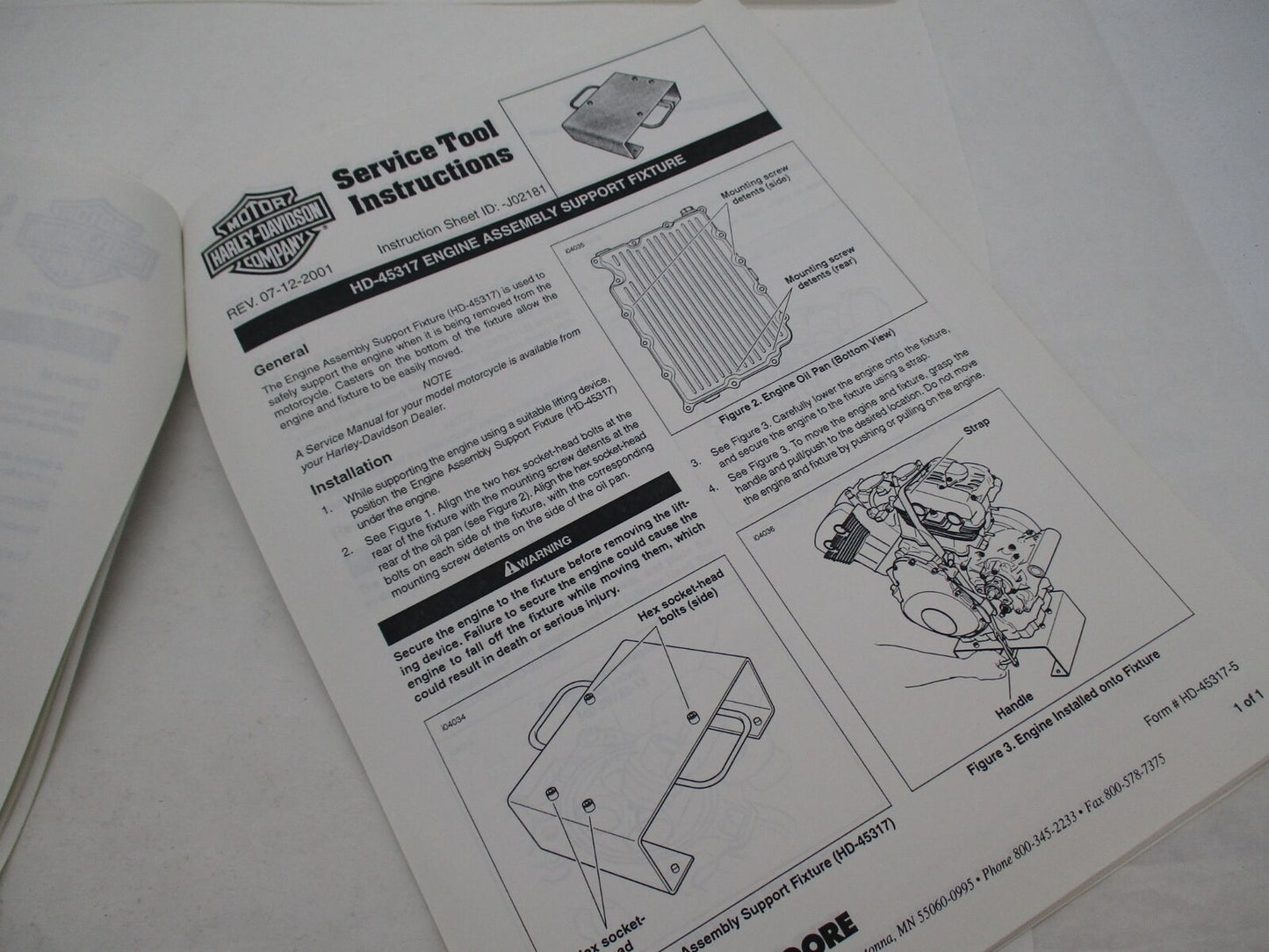 Harley Davidson Literature Pack HD-45641 Service Tool Instructions