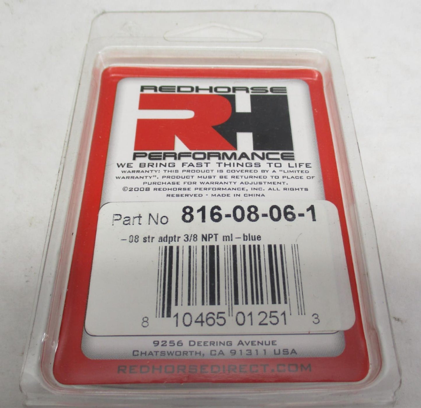 Redhorse Performance 08 Straight Adapter 3/8" NPT Blue 816-08-06-1