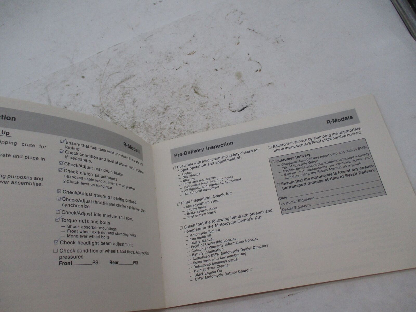 Vintage 1988 BMW Motorcycles Poof of Ownership Service History Booklet