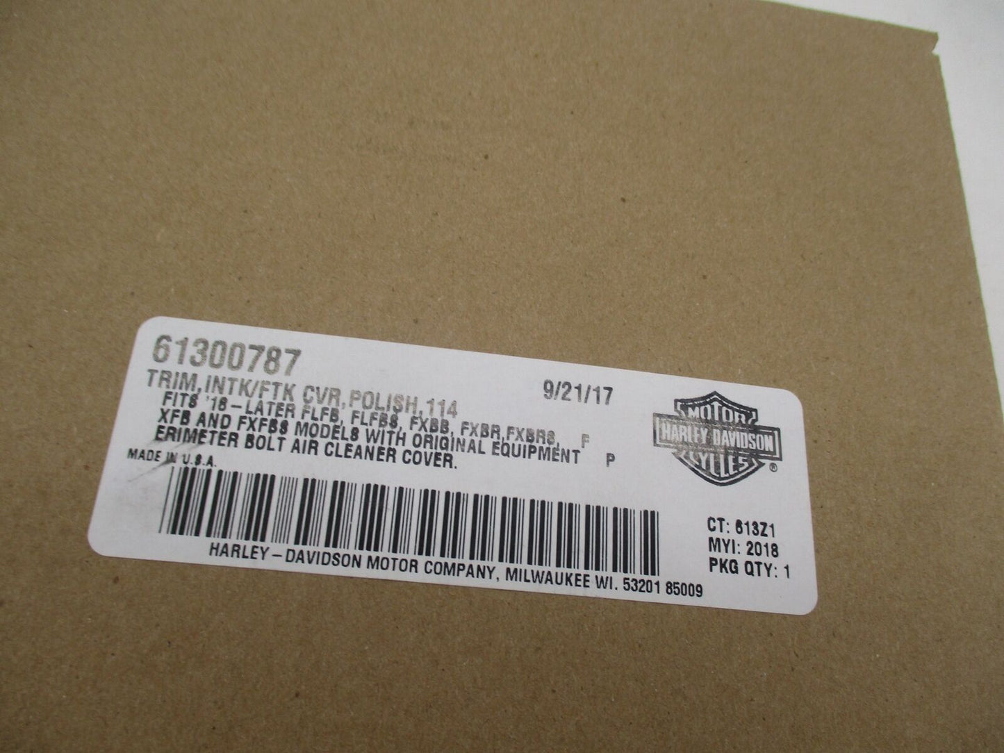 Harley Davidson Genuine NOS 114 Logo Air Cleaner Trim Insert Cover 61300787