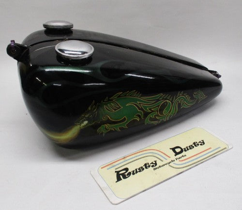 Custom Painted Fiber Glass Dual Gas Tank Dragon Flames Ying/Yang Chopp