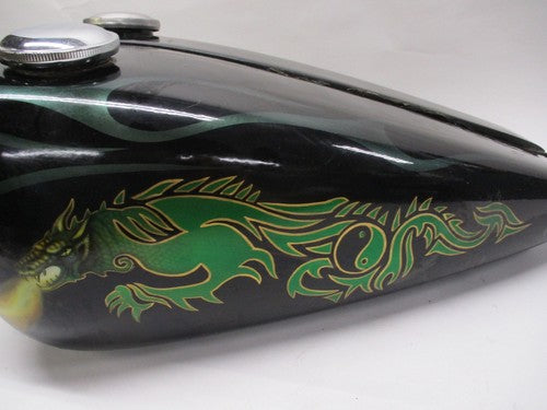 Custom Painted Fiber Glass Dual Gas Tank Dragon Flames Ying/Yang Chopp