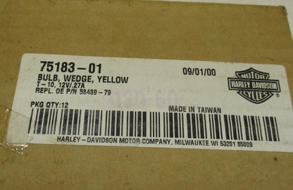 Harley NOS Box of (12) Yellow Indicator Bulb Wedge Light Bulbs 12V .27