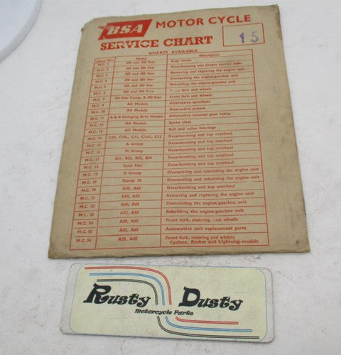 BSA OEM Genuine Service Chart Vintage Motorcycle Poster