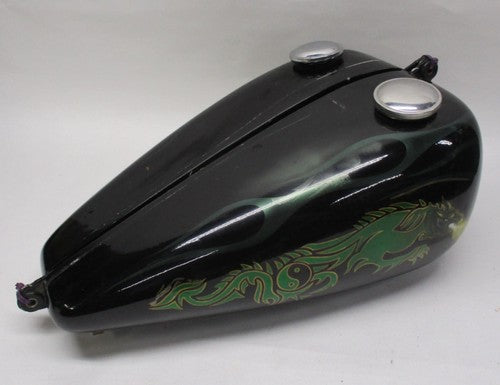Custom Painted Fiber Glass Dual Gas Tank Dragon Flames Ying/Yang Chopp