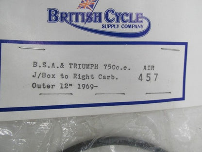 British Cycle BSA Triumph J Box To Right Carburetor Cable 12" 1969+ 45