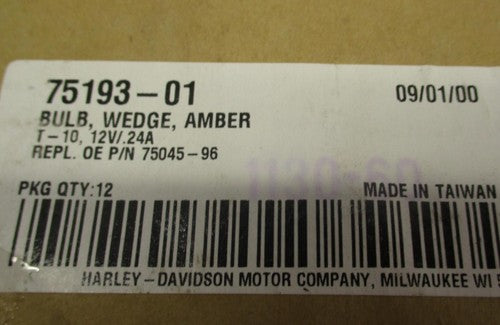 Harley Davidson NOS Box of (12) Wedge Style Amber Light Bulbs 12V .24V