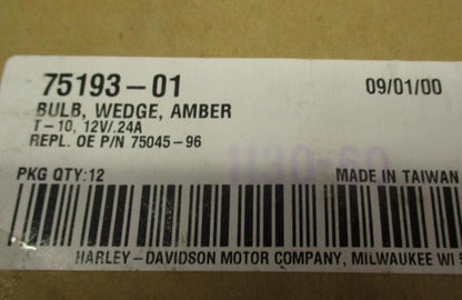 Harley Davidson NOS Box of (12) Wedge Style Amber Light Bulbs 12V .24V