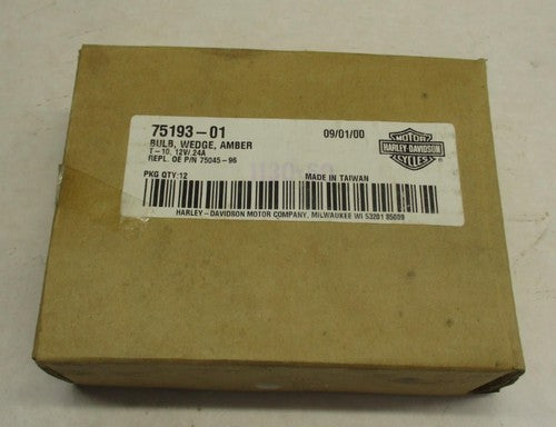 Harley Davidson NOS Box of (12) Wedge Style Amber Light Bulbs 12V .24V