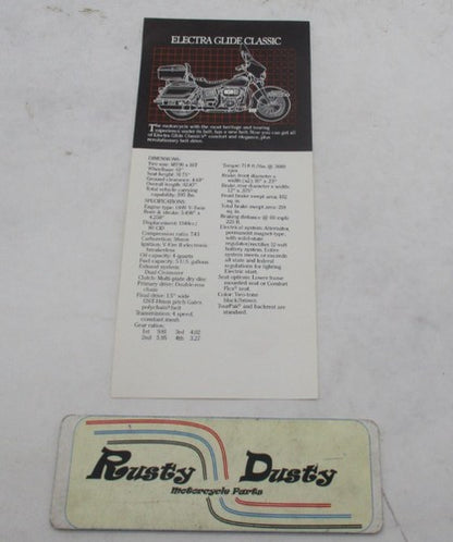 Harley Genuine Electra Glide Classic Dealer Sticker Tearaway Price She