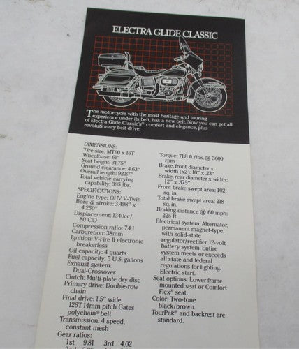 Harley Genuine Electra Glide Classic Dealer Sticker Tearaway Price She