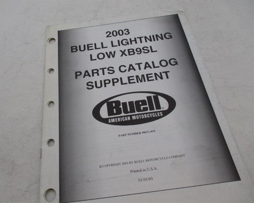 Harley Buell 2003 Lightning Low XB9SL Parts Catalog Supplement 99671-0