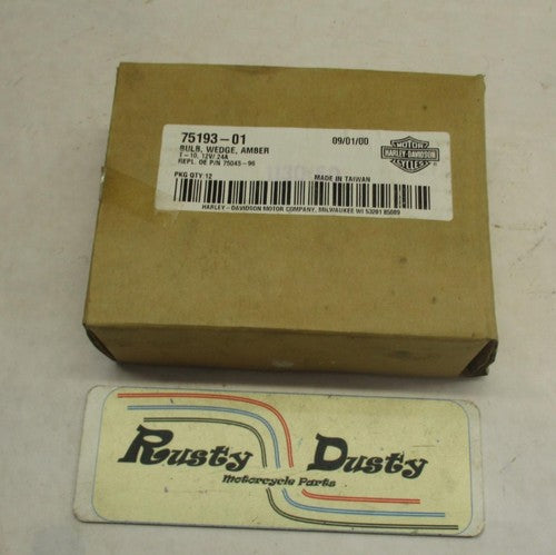 Harley Davidson NOS Box of (12) Wedge Style Amber Light Bulbs 12V .24V