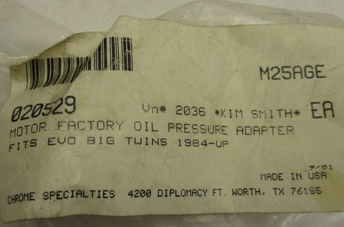 Motor Factory Harley Davidson Oil Pressure Adapter Evo Big Twins 1984-