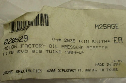 Motor Factory Harley Davidson Oil Pressure Adapter Evo Big Twins 1984-