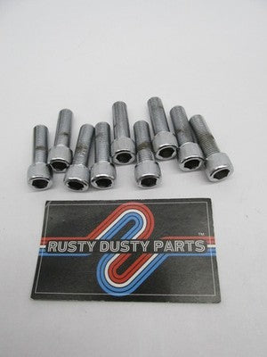 LOT of 9 Harley NOS 3/8"-24 x 1-1/4" Socket Head Screws, Chrome 94370-