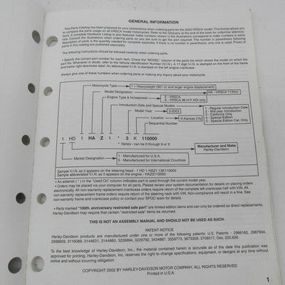 Harley Davidson Genuine 2003 VRSCA Model Parts Factory Catalog 99457-0