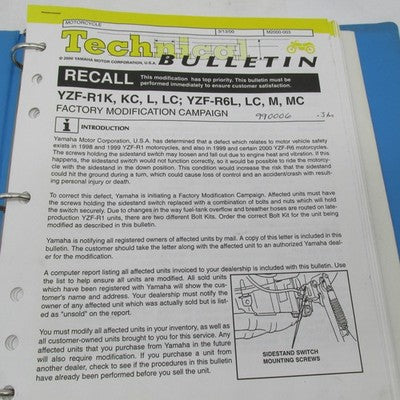 Vintage 1998-2000 Yamaha YZF-R1 YZF-R6 Motorcycle Tech Service Bulleti