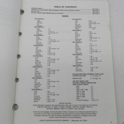 Harley Davidson Genuine 1989-2001 Painted Parts Catalog Factory Manual