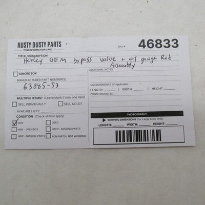 Harley Davidson OEM NOS Bypass Valve + Gauge Rod Assy. 54-78 KH/XL/XLH