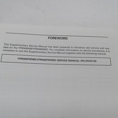 Yamaha YFM400NM(C) Big Bear 2wd Supplementary Service Manual LIT-11616