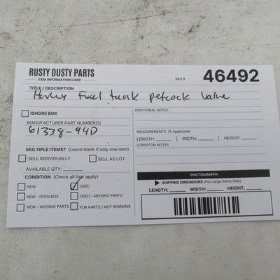 Harley Davidson OEM Chrome Gas Fuel Tank Petcock Valve 61338-94D