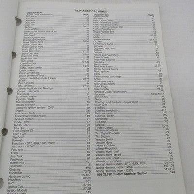 Harley-Davidson Official Factory 1998 XLH Models Parts Catalog 99451-9