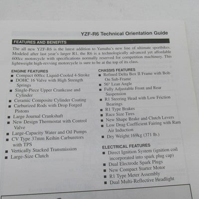 Yamaha YZF-R6 1998 Technical Orientation Guide