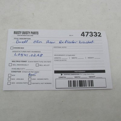 Buell OEM Ulysses XB9 XB12 Black Rear Fender Licnse Reflector Bracket