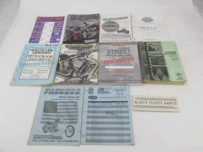 Lot of 10 Motorcycle Dealer Price Lists Catalogs Books Drag Specialtie