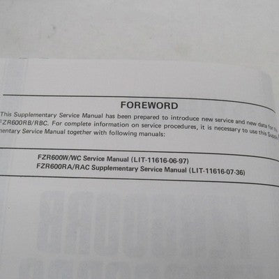 Yamaha FZR600W-L 89-99 OEM Service Manual LIT-11616-FZ-00 3HH-28197-13