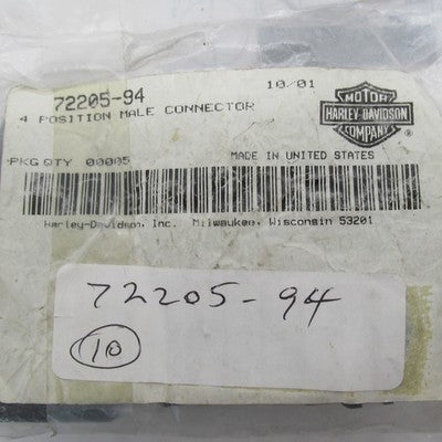 Lot of 10 Harley-Davidson OEM NOS 4-Position Male Connectors 72205-94