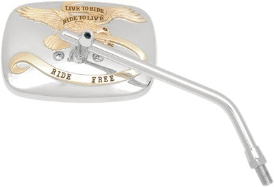 Emgo Universal Rectangular Mirror Live to Ride - Chrome/Gold - 10mm Th