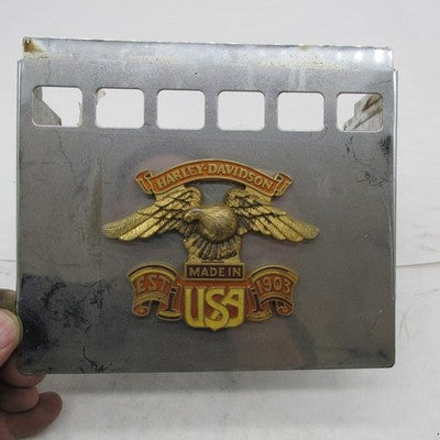 Vtg Harley Davidson OEM Chrome Battery Cover Gold Eagle Emblem Dyna XL
