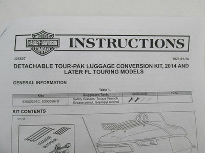 Harley-Davidson OEM *INCOMPLETE* Detachable Tour Pak Luggage Kit 53000