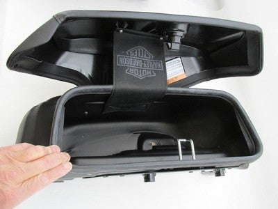Pair of Harley-Davidson Genuine NOS FLDE Black Rigid Mount Saddlebags