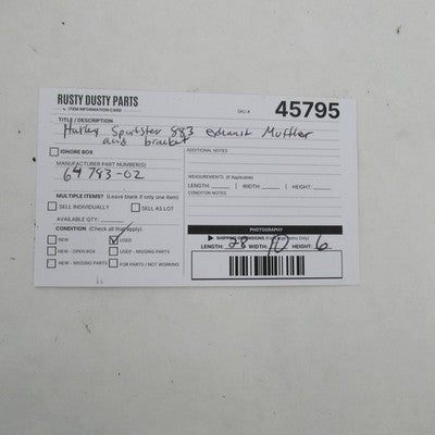 Harley OEM 02-03 Sportster XL883R Exhaust Muffler w/ Hanger Bracket 64