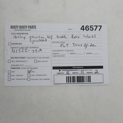 Harley-Davidson OEM FLT Tour Glide 48-Tooth Rear Wheel Sprocket 41522-