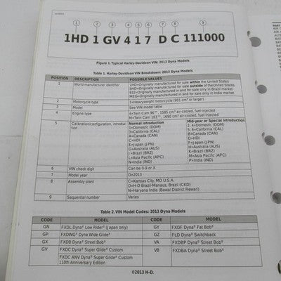 Harley Davidson Genuine 2013 DYNA Models Parts Catalog Factory 99439-1