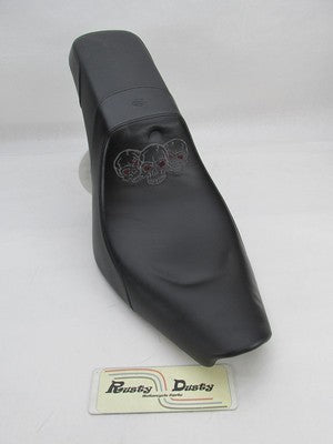 Harley-Davidson Dyna Custom Embroidered Skull Black Leather Seat