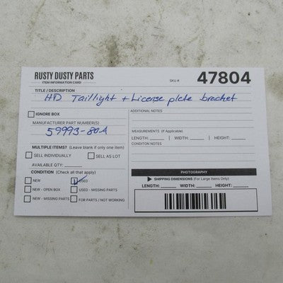 Harley Davidson OEM Rear License Plate Bracket Taillight Mount 59993-8