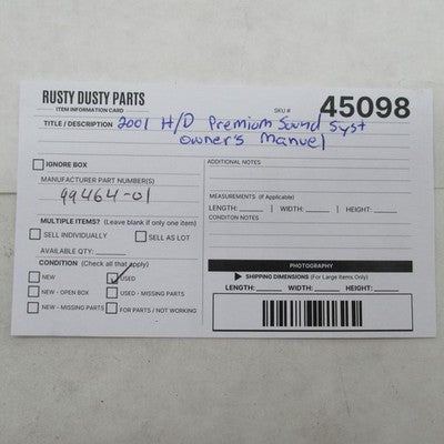 Harley Davidson 2001 Premium Sound System Owner's Manual 99464-01