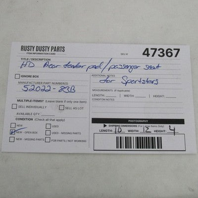 Harley Davidson Genuine NOS Rear Fender Passenger Pad Sportster 52022-