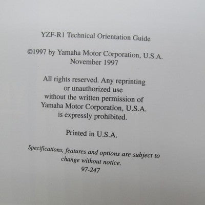 Yamaha YZF-R1 1997 Technical Orientation Guide