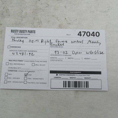 Harley Davidson OEM 93-02 FXDWG Right Forward Control Footrest Bracket