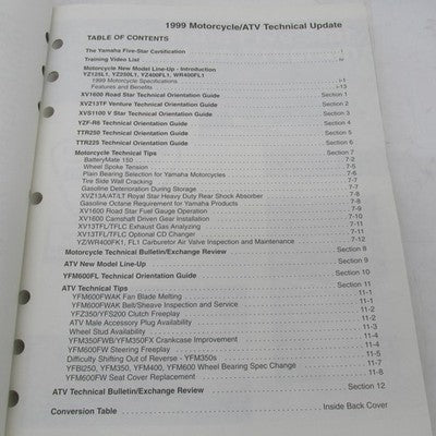 Yamaha OEM 99 Motorcycle ATV Tech Update Factory Manual Book LIT-17500